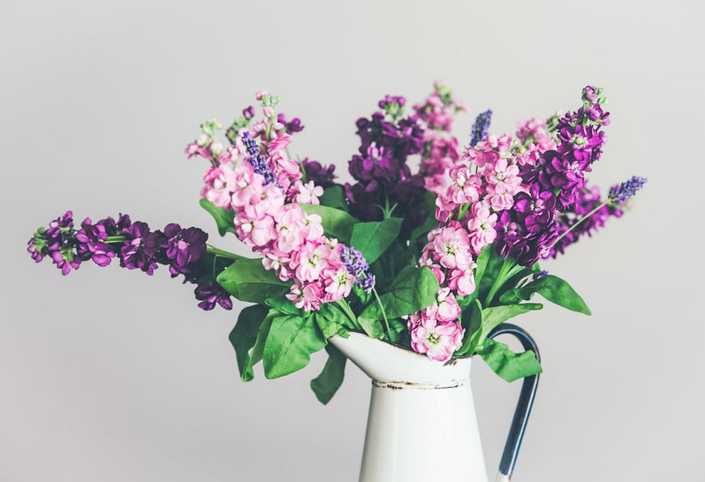 Flowers in a pitcher for Spring Decorating